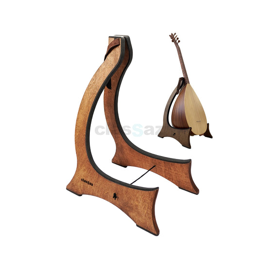 Natürlich, hier ist ein Alt-Text für das Bild des Türkischen Baglama/Saz Ständers: "Ein stilvoller und kompakter Türkischer Baglama/Saz Ständer, der eine Vielzahl von Instrumenten sicher aufbewahrt. Kompatibel mit Baglama, Saz, Bouzouki, Mandoline, Türkische Gitarre, Banjo, Cümbüs, Shamisen, Aserbaidschanische Tar, Tembur und Tambur."